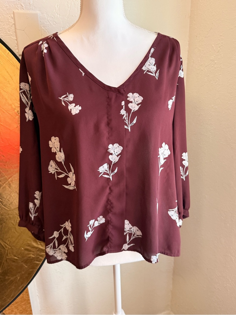 Collective Concepts Burgundy Floral V-Neck Blouse